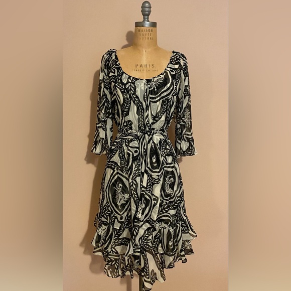 DVF Diane von Furstenberg silk dress toile sz 4 black & white - Picture 1 of 5